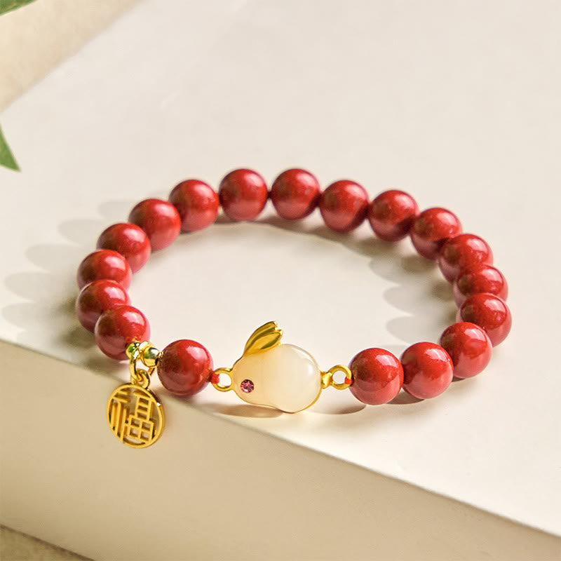 Buddha Stones Zinnober Kaninchen Bunny Fu Charakter Segen Armband