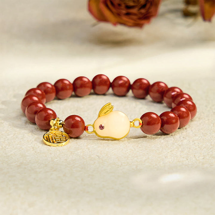 Buddha Stones Zinnober Kaninchen Bunny Fu Charakter Segen Armband