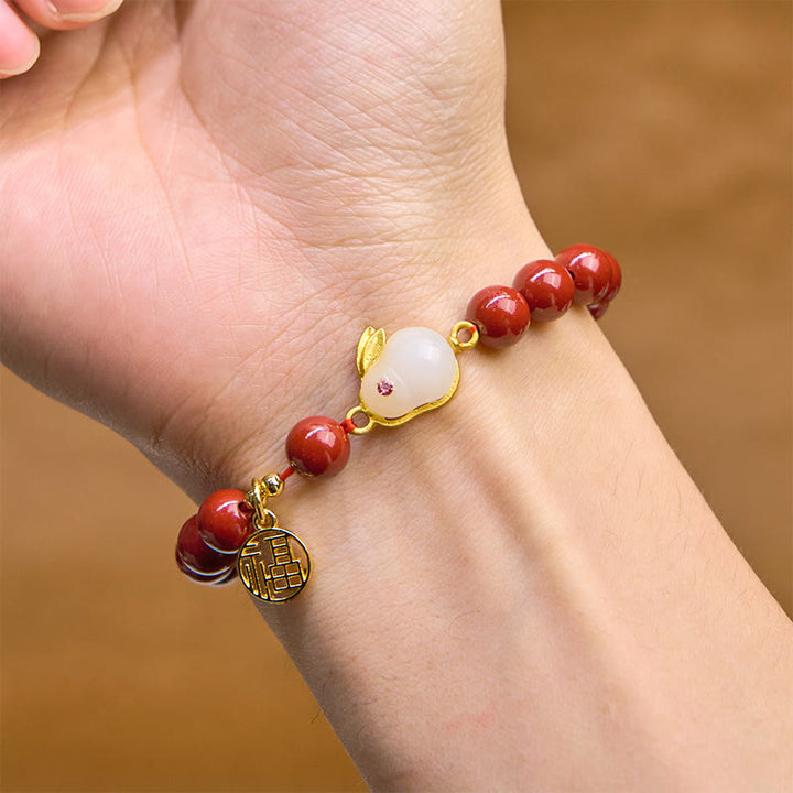 Buddha Stones Zinnober Kaninchen Bunny Fu Charakter Segen Armband