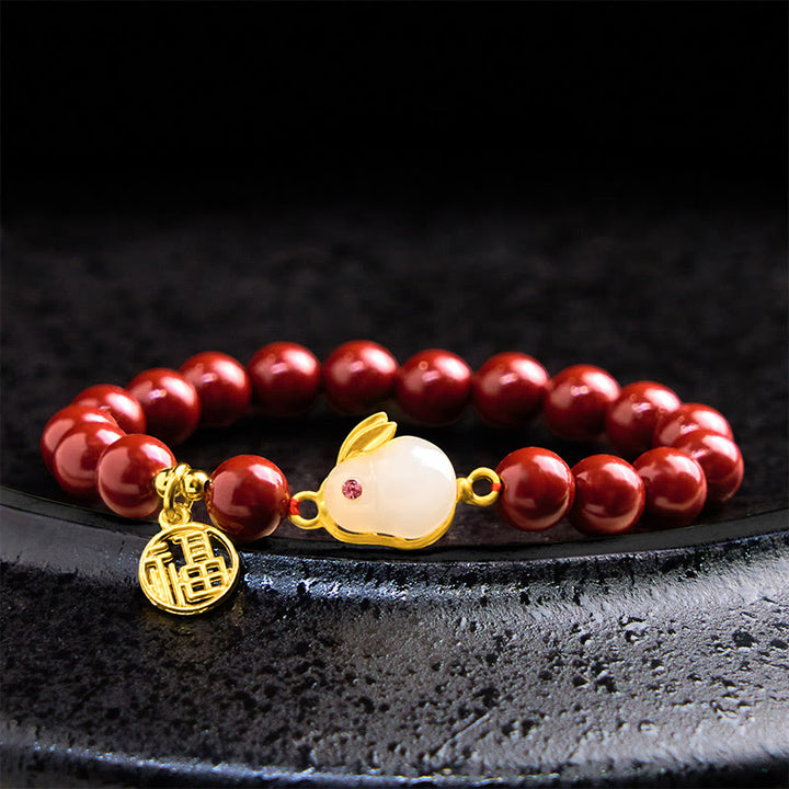 Buddha Stones Zinnober Kaninchen Bunny Fu Charakter Segen Armband