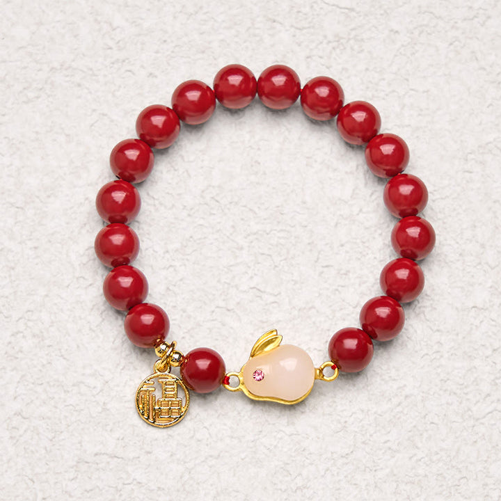 Buddha Stones Zinnober Kaninchen Bunny Fu Charakter Segen Armband