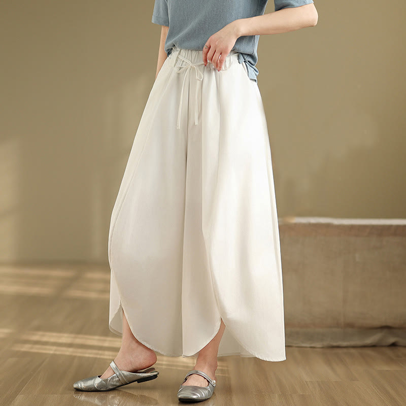 Buddha Stones Sommer Vintage Schnürhose für Damen mit weitem Bein und Taschen