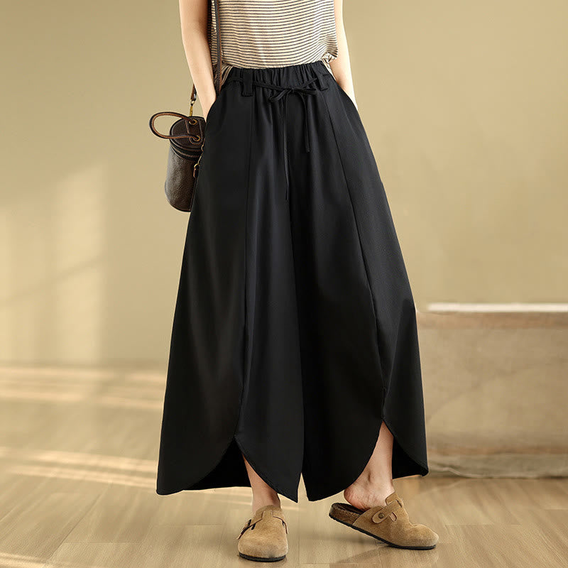 Buddha Stones Sommer Vintage Schnürhose für Damen mit weitem Bein und Taschen
