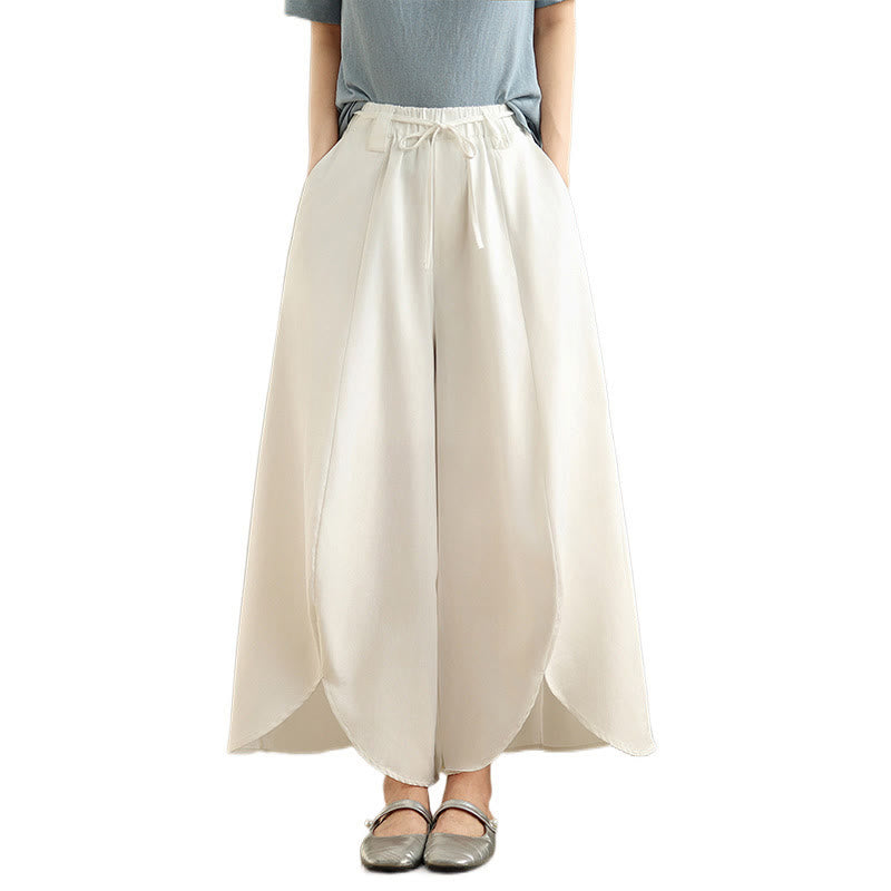 Buddha Stones Sommer Vintage Schnürhose für Damen mit weitem Bein und Taschen