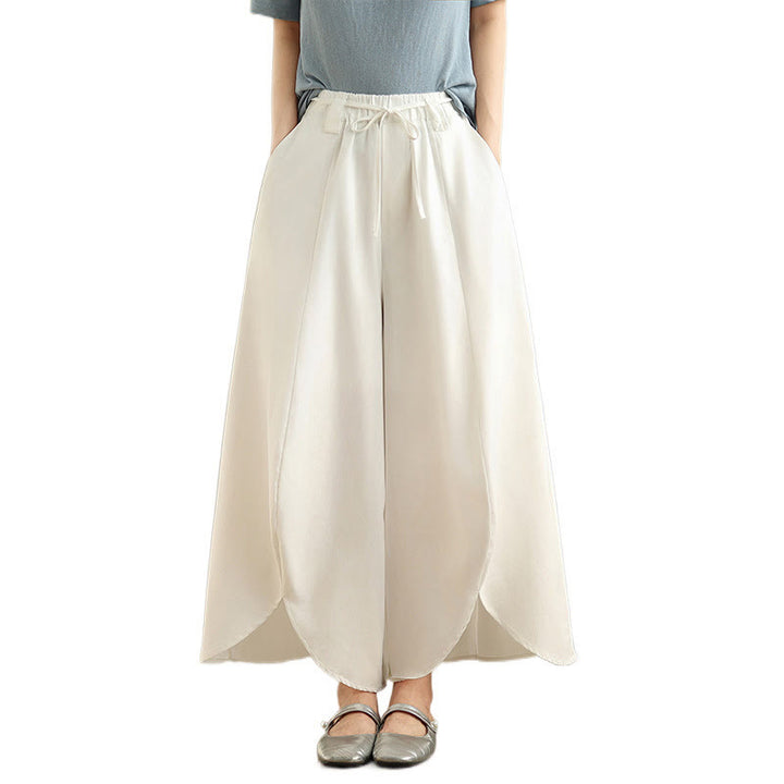 Buddha Stones Sommer Vintage Schnürhose für Damen mit weitem Bein und Taschen