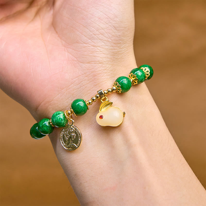 Buddha Stones Grüner Calcit Schönes Kaninchen-Charm-Klarheitsarmband