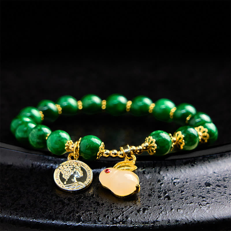 Buddha Stones Grüner Calcit Schönes Kaninchen-Charm-Klarheitsarmband