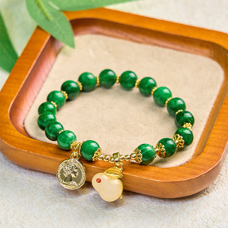 Buddha Stones Grüner Calcit Schönes Kaninchen-Charm-Klarheitsarmband