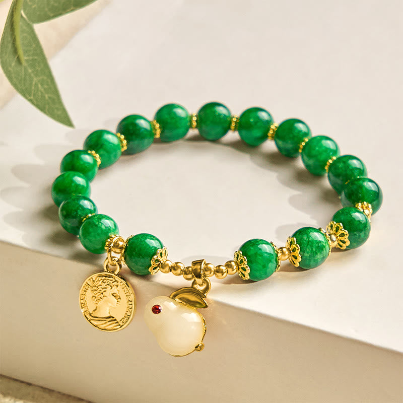Buddha Stones Grüner Calcit Schönes Kaninchen-Charm-Klarheitsarmband