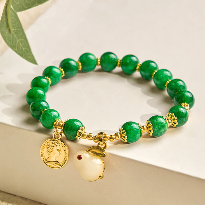 Buddha Stones Grüner Calcit Schönes Kaninchen-Charm-Klarheitsarmband