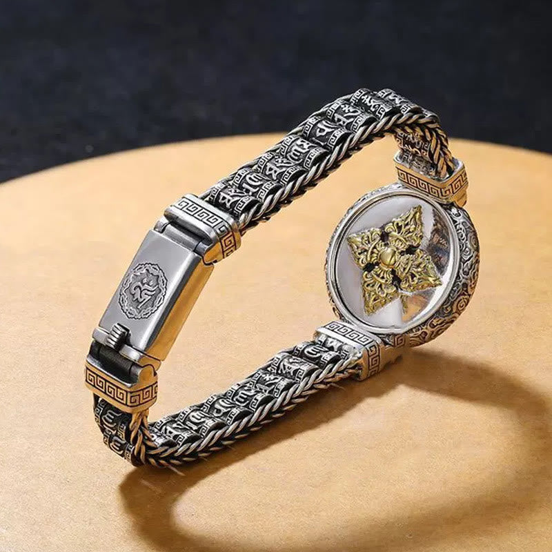 Buddha Stones, tibetische Kupferschnalle, Om Mani Padme Hum, Drehscheibe, drehbar, Peace-Metall-Armband