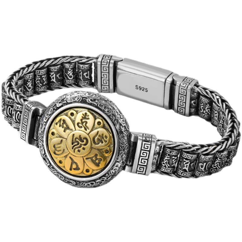 Buddha Stones, tibetische Kupferschnalle, Om Mani Padme Hum, Drehscheibe, drehbar, Peace-Metall-Armband