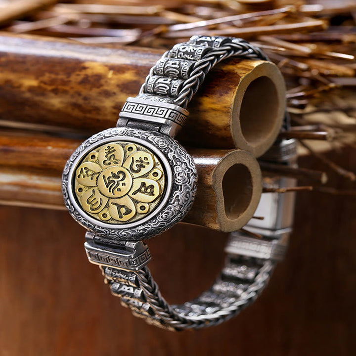 Buddha Stones, tibetische Kupferschnalle, Om Mani Padme Hum, Drehscheibe, drehbar, Peace-Metall-Armband