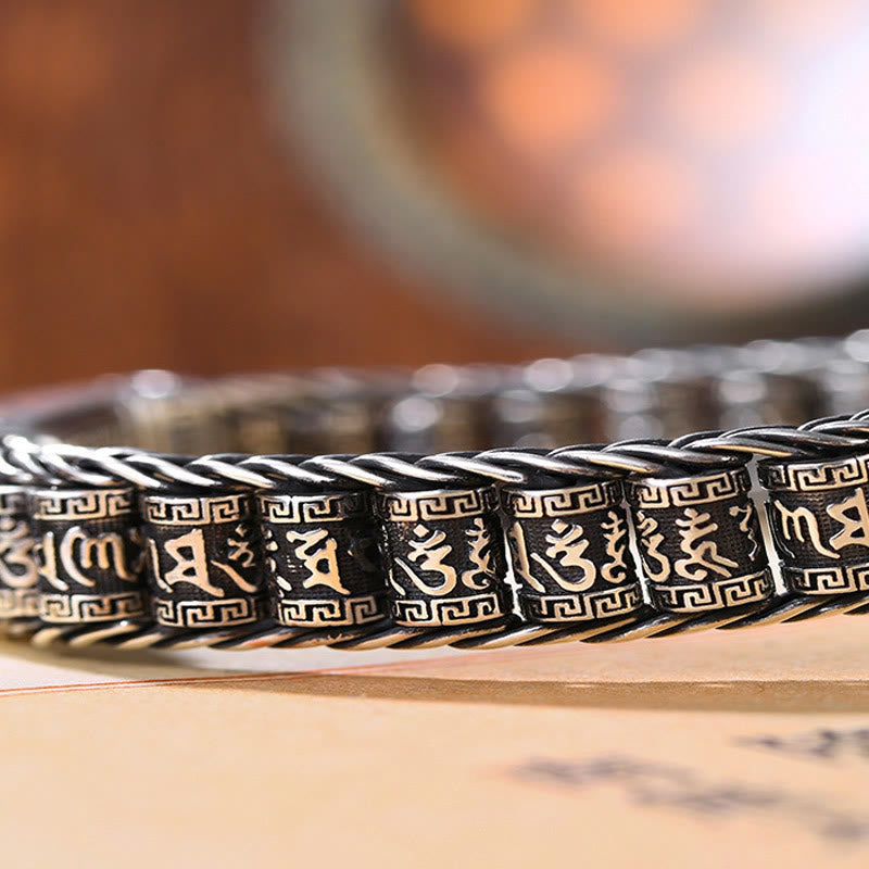 Buddha Stones, tibetische Kupferschnalle, Om Mani Padme Hum, Drehscheibe, drehbar, Peace-Metall-Armband