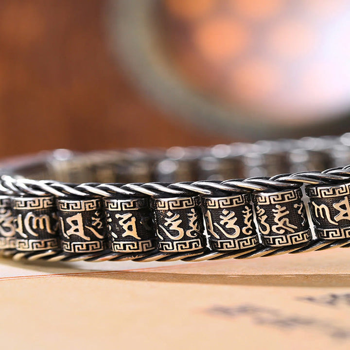 Buddha Stones, tibetische Kupferschnalle, Om Mani Padme Hum, Drehscheibe, drehbar, Peace-Metall-Armband