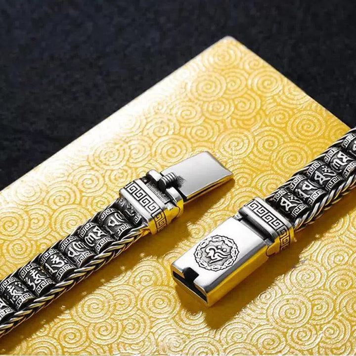 Buddha Stones, tibetische Kupferschnalle, Om Mani Padme Hum, Drehscheibe, drehbar, Peace-Metall-Armband