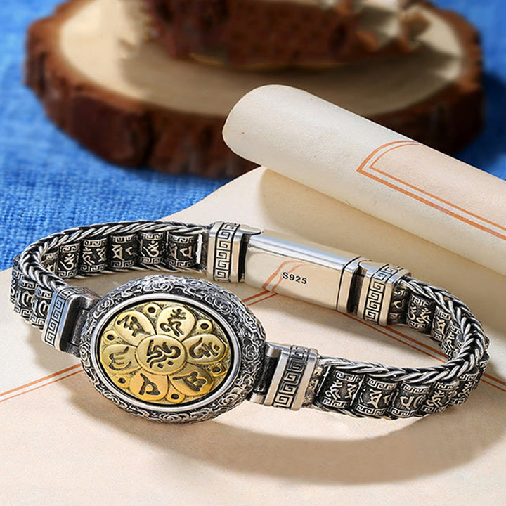 Buddha Stones, tibetische Kupferschnalle, Om Mani Padme Hum, Drehscheibe, drehbar, Peace-Metall-Armband