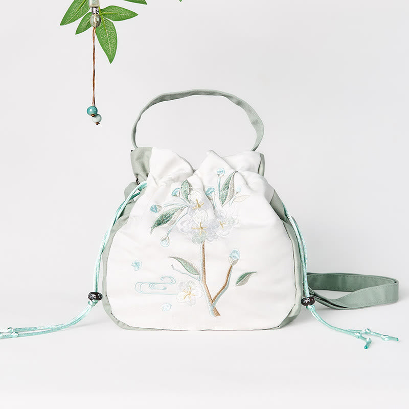 Buddha Stones bestickt grün Birne Blüte Canvas Tote Crossbody Bag Schultertasche Handtasche