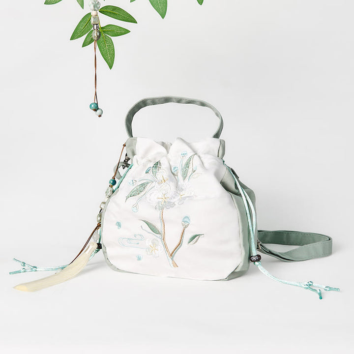 Buddha Stones bestickt grün Birne Blüte Canvas Tote Crossbody Bag Schultertasche Handtasche