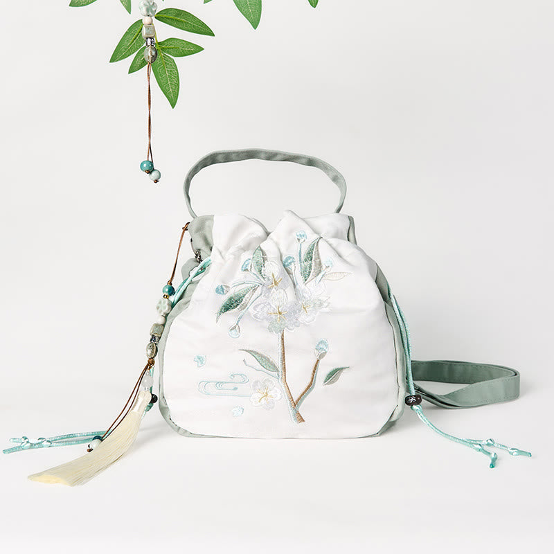 Buddha Stones bestickt grün Birne Blüte Canvas Tote Crossbody Bag Schultertasche Handtasche