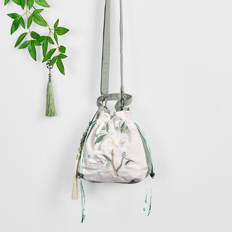 Buddha Stones bestickt grün Birne Blüte Canvas Tote Crossbody Bag Schultertasche Handtasche
