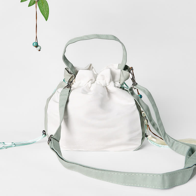 Buddha Stones bestickt grün Birne Blüte Canvas Tote Crossbody Bag Schultertasche Handtasche