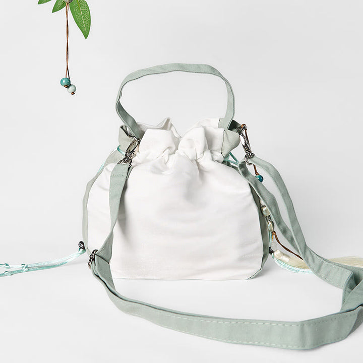 Buddha Stones bestickt grün Birne Blüte Canvas Tote Crossbody Bag Schultertasche Handtasche