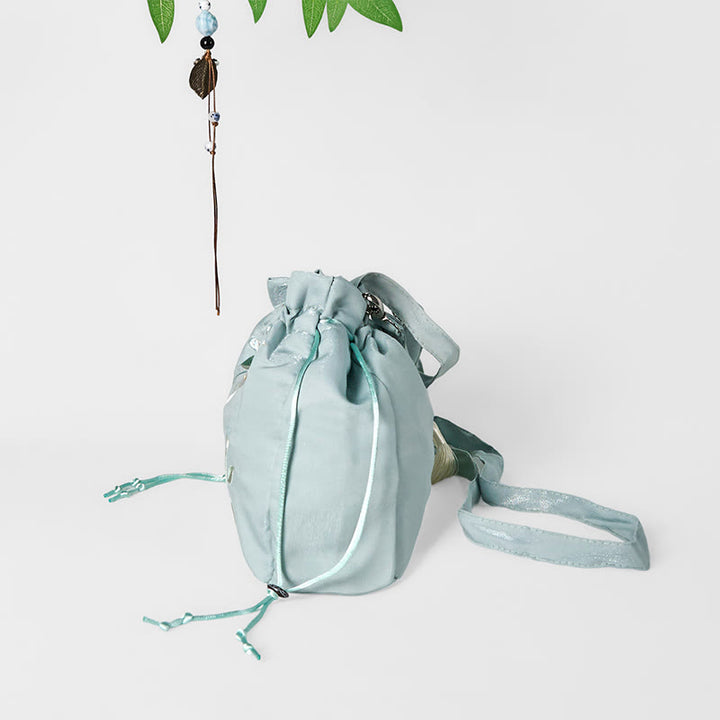 Buddha Stones, bestickt, grüne Blumen, Blütenblätter, Canvas-Tragetasche, Umhängetasche, Handtasche