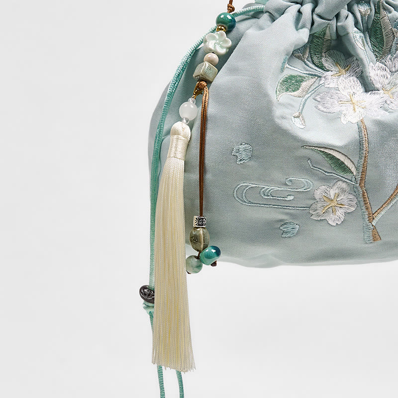 Buddha Stones, bestickt, grüne Blumen, Blütenblätter, Canvas-Tragetasche, Umhängetasche, Handtasche