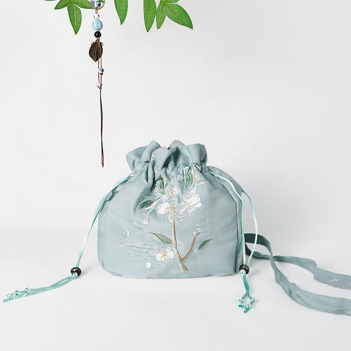 Buddha Stones, bestickt, grüne Blumen, Blütenblätter, Canvas-Tragetasche, Umhängetasche, Handtasche