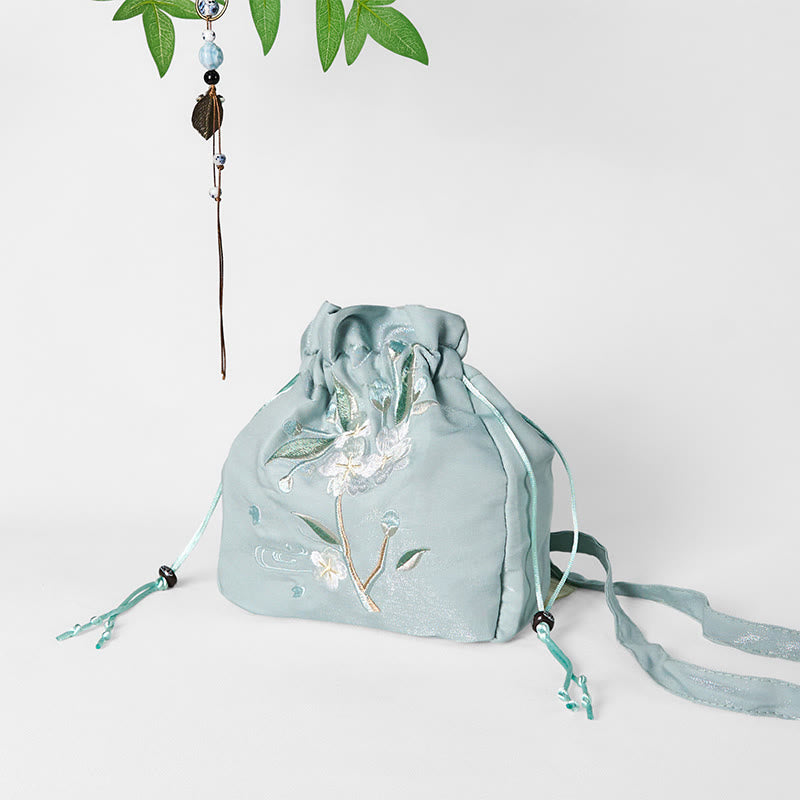Buddha Stones, bestickt, grüne Blumen, Blütenblätter, Canvas-Tragetasche, Umhängetasche, Handtasche