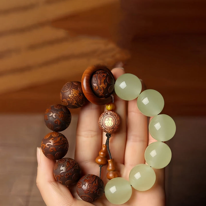 Armband mit Buddha Stones und Sappan-Holzgravur, Pixiu-Fu-Charakterheilung