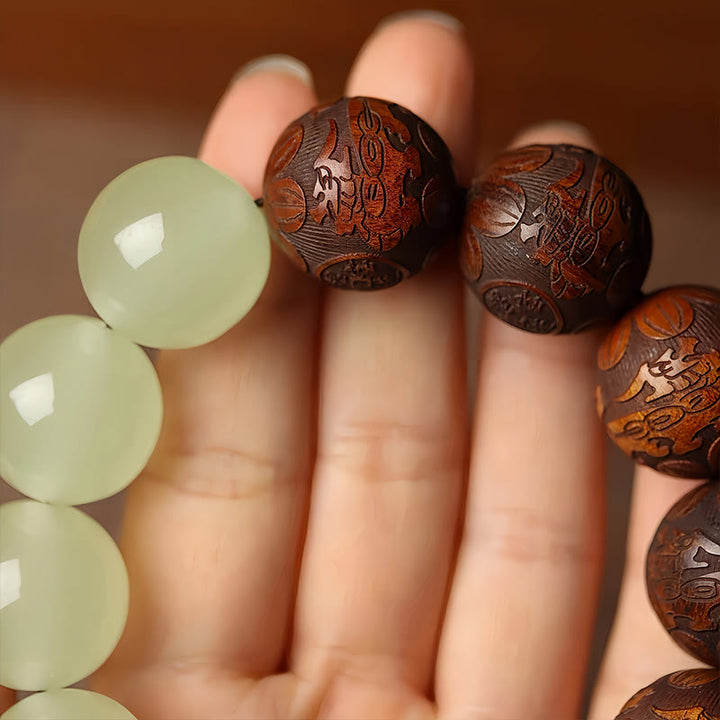 Armband mit Buddha Stones und Sappan-Holzgravur, Pixiu-Fu-Charakterheilung