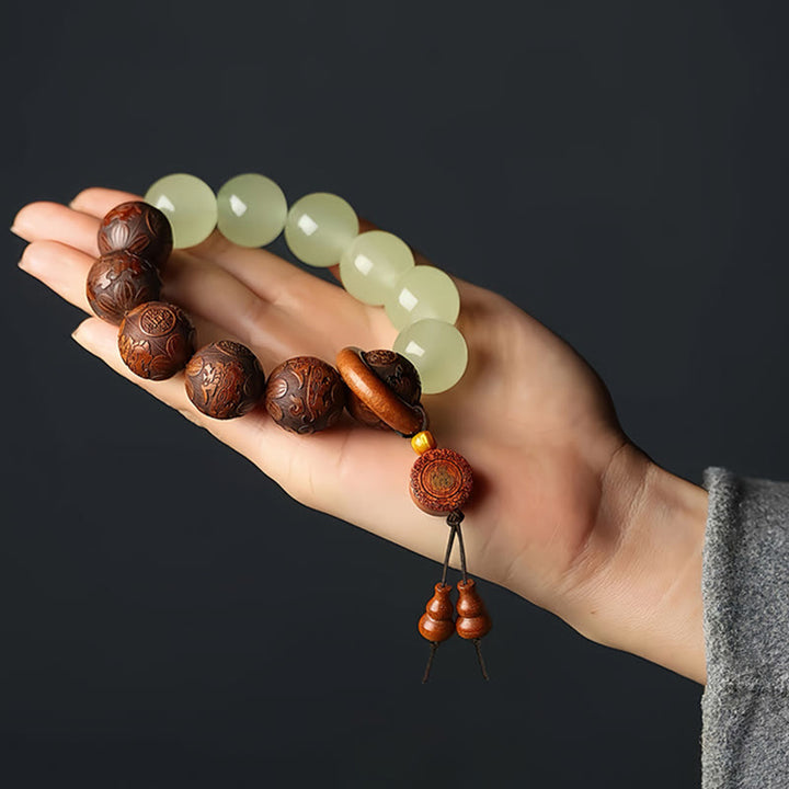 Armband mit Buddha Stones und Sappan-Holzgravur, Pixiu-Fu-Charakterheilung