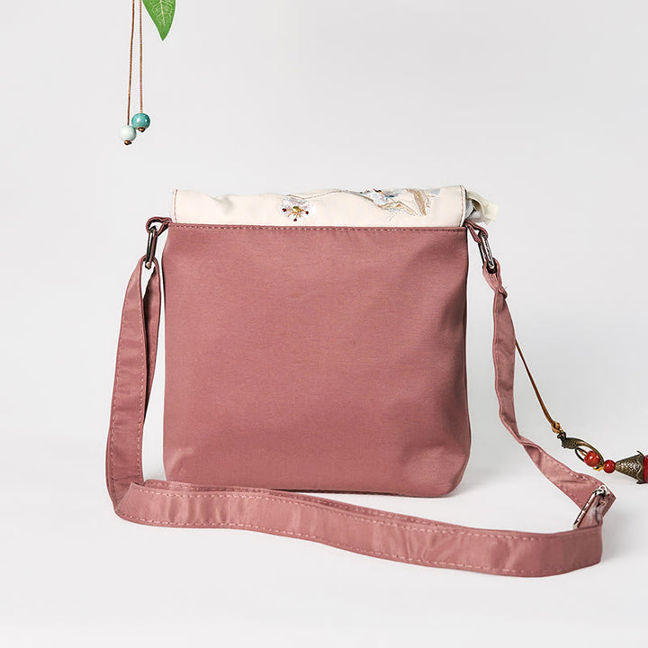 Buddha Stones Plain Braun Bestickt Plum Bossom Baumwolle Leinen Umhängetasche Schultertasche