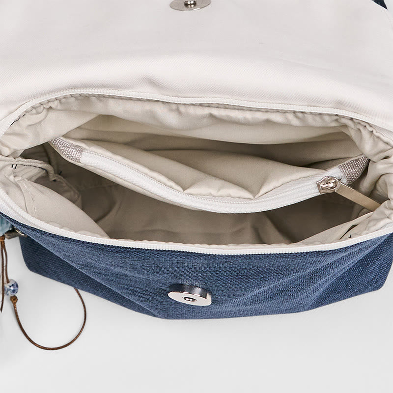 Handgefertigter, bestickter Rucksack aus Polyester-Canvas mit Buddha Stones und großer Kapazität