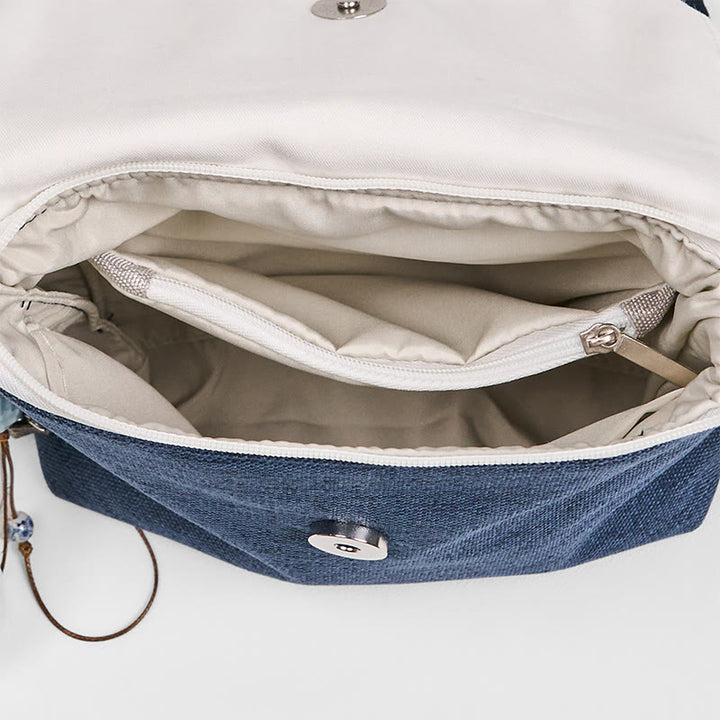 Handgefertigter, bestickter Rucksack aus Polyester-Canvas mit Buddha Stones und großer Kapazität