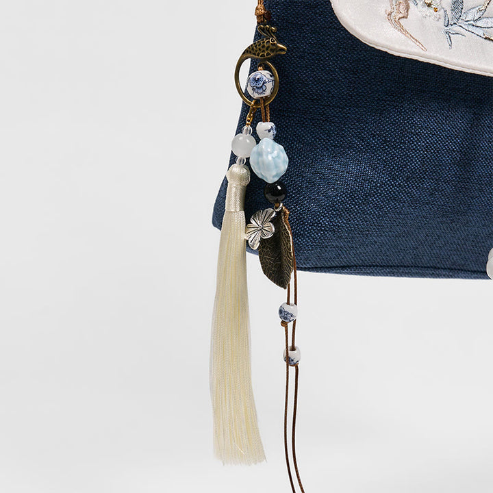 Handgefertigter, bestickter Rucksack aus Polyester-Canvas mit Buddha Stones und großer Kapazität