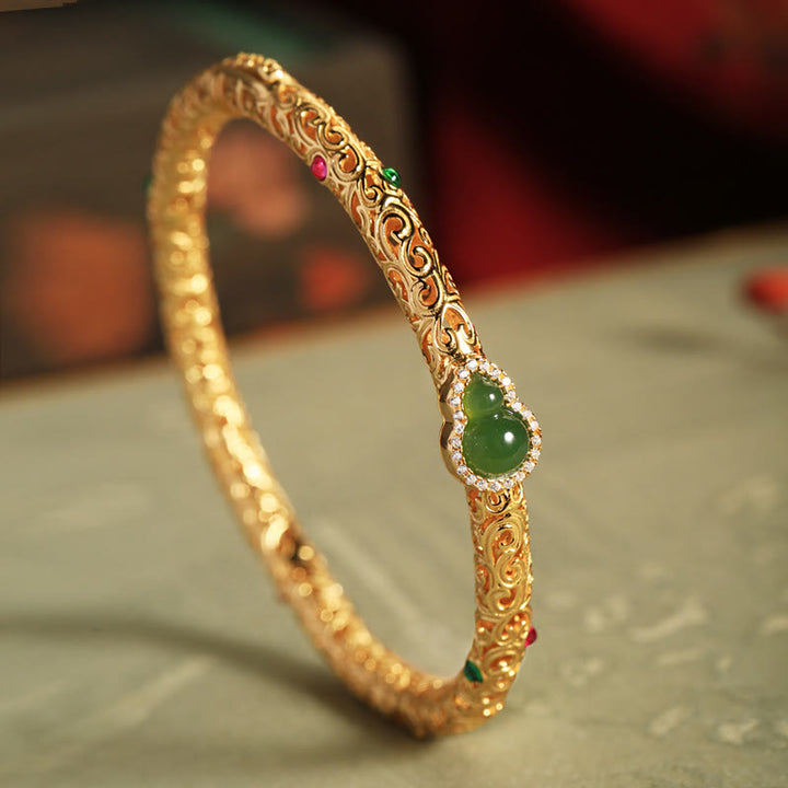 Buddha Stones Cyan Jade Kupfer Überzogene Gold Glücksbringer Wolken Kürbis Glück Armband Armreif