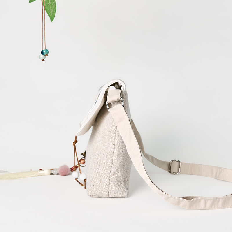 Buddha Stones Handgefertigter Rucksack aus Polyester-Canvas mit großer Kapazität und Magnolienstickerei