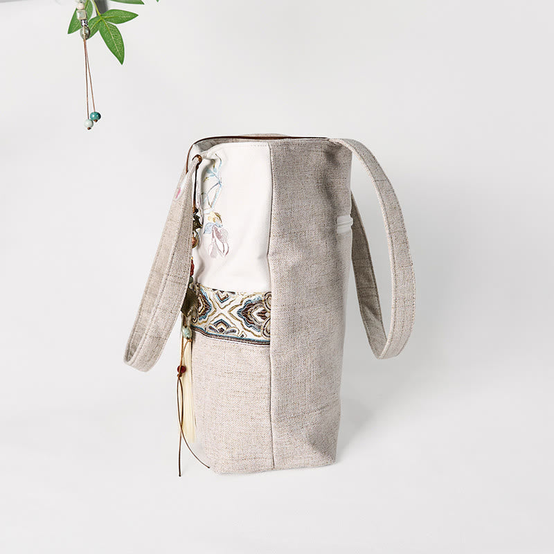 Buddha Stones Magnolia Stickerei Canvas Polyester Schultertasche