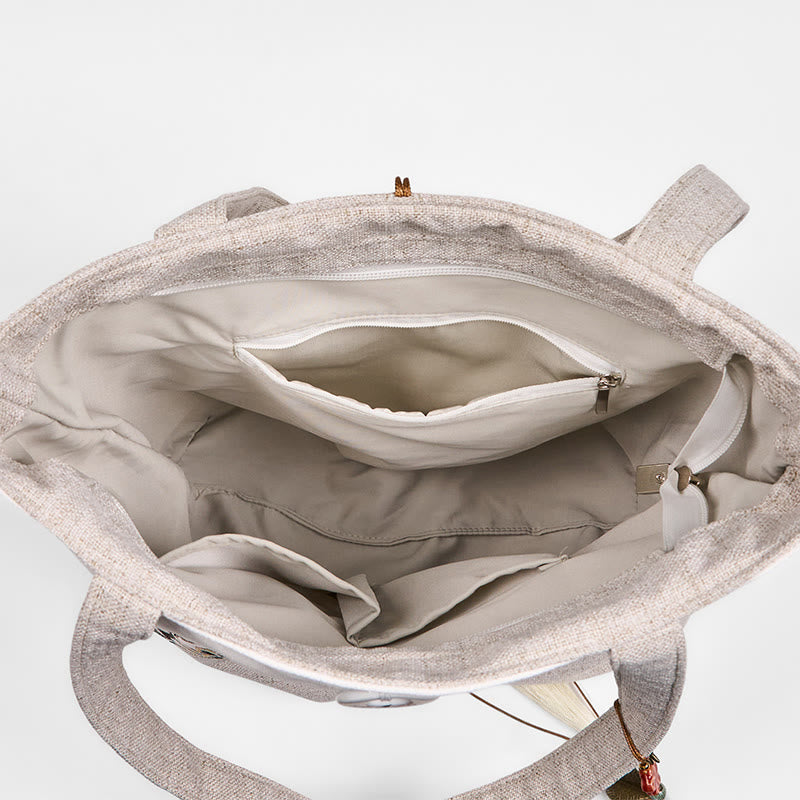 Buddha Stones Magnolia Stickerei Canvas Polyester Schultertasche