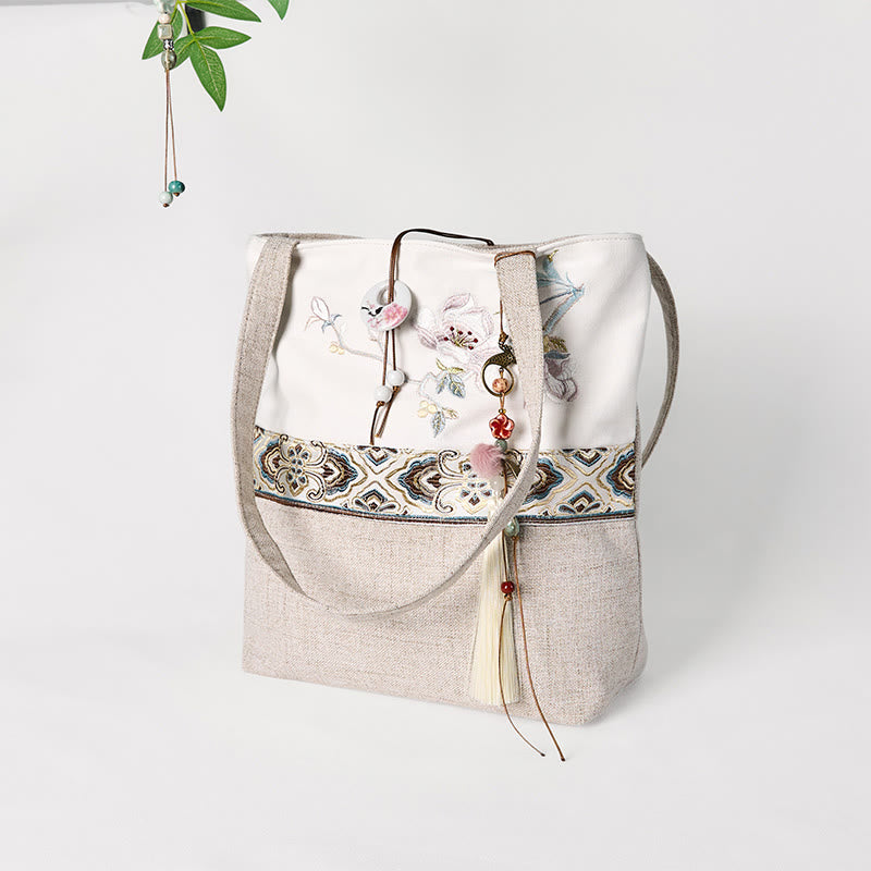 Buddha Stones Magnolia Stickerei Canvas Polyester Schultertasche