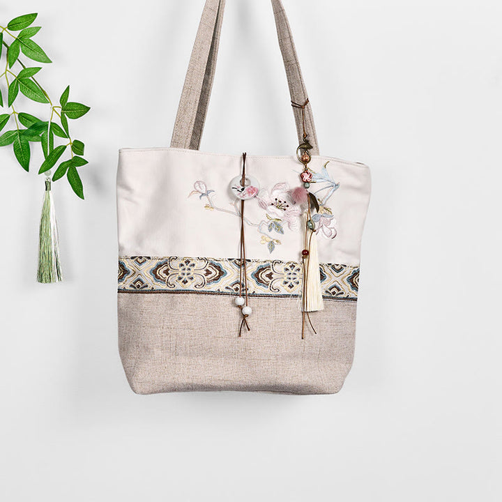 Buddha Stones Magnolia Stickerei Canvas Polyester Schultertasche