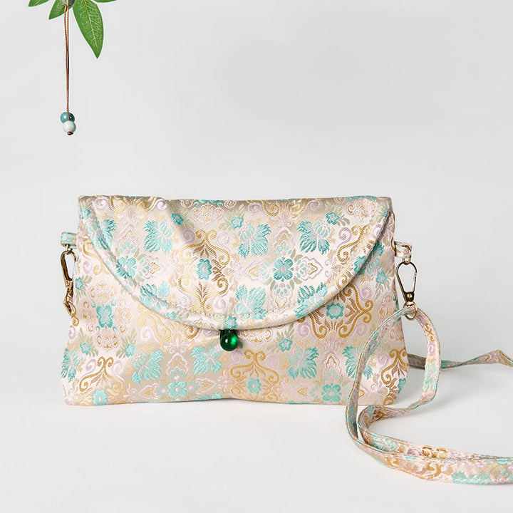 Buddha Stones Retro Blumen Muster Polyester Baumwolle Stickerei Umhängetasche Hangbags