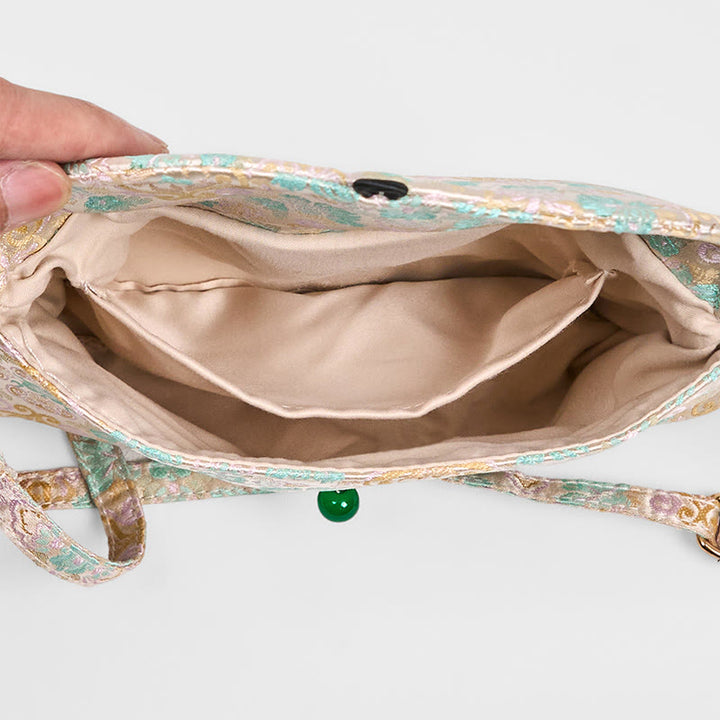 Buddha Stones Retro Blumen Muster Polyester Baumwolle Stickerei Umhängetasche Hangbags
