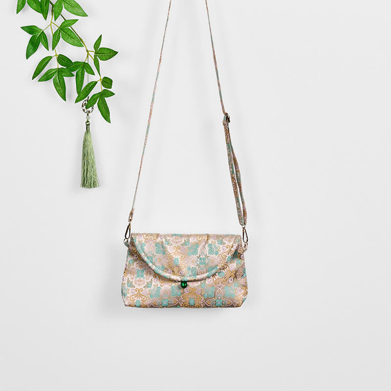 Buddha Stones Retro Blumen Muster Polyester Baumwolle Stickerei Umhängetasche Hangbags