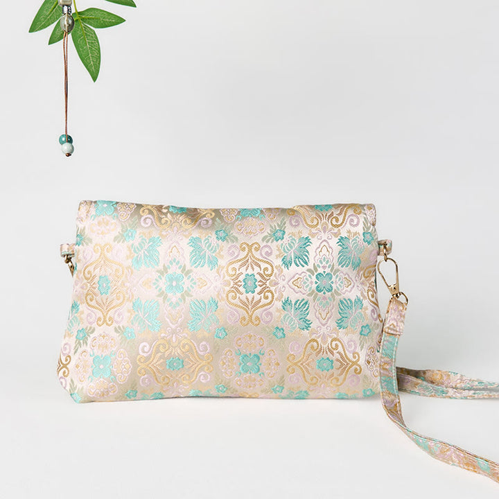 Buddha Stones Retro Blumen Muster Polyester Baumwolle Stickerei Umhängetasche Hangbags