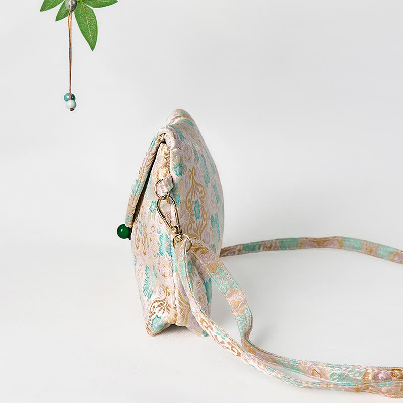 Buddha Stones Retro Blumen Muster Polyester Baumwolle Stickerei Umhängetasche Hangbags