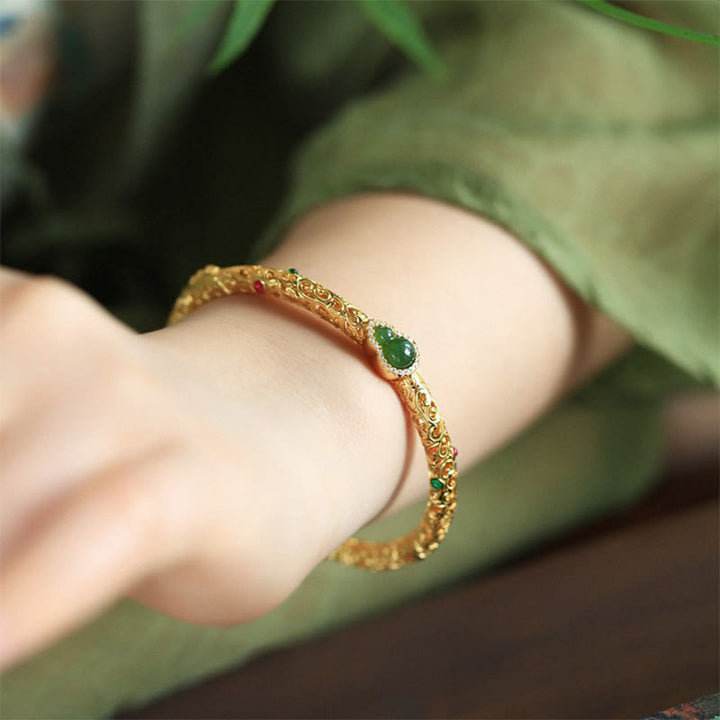 Buddha Stones Cyan Jade Kupfer Überzogene Gold Glücksbringer Wolken Kürbis Glück Armband Armreif